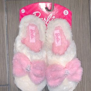 Barbie Pink/Off White Cream Fuzzy Women's Slippers Size 5-6